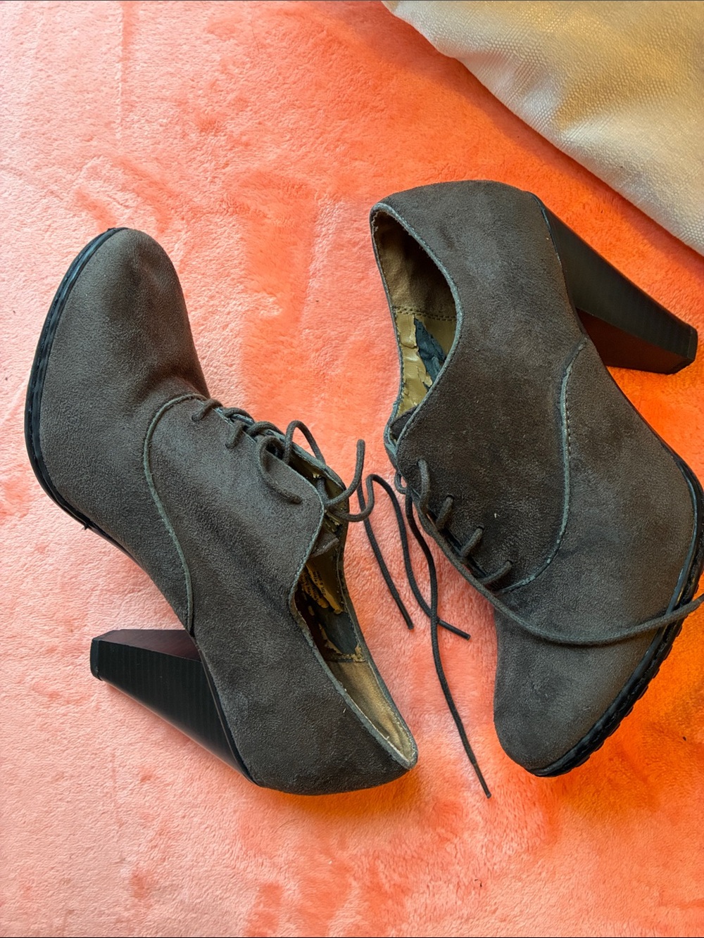 Sole Sensibility Faux Suede Lace-Up Heeled Witchy Booties - Brown- Size 7 1/2